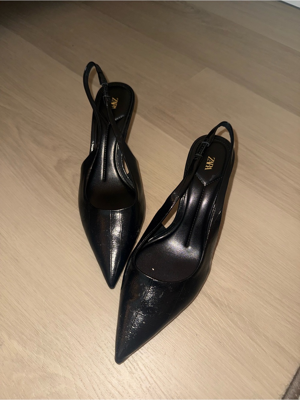Zara Black Pointed Slingback Pumps
